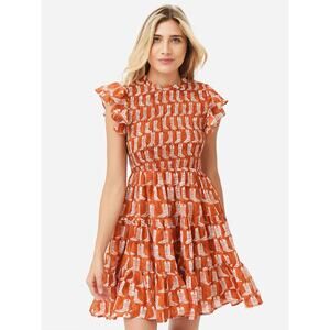 New J.Marie Women's Burnt Orange Dixie Smocked Boot Mini Dress XS